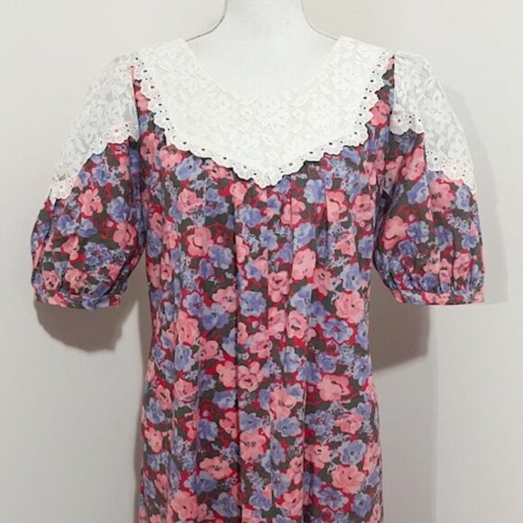 Vintage Hilda Hawaii Maxi Dress Floral Pockets Prairiecore Cottagecore Size 8 - Picture 2 of 6